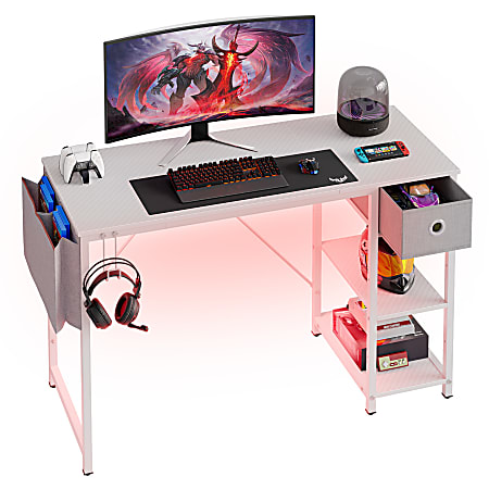 Bestier 48 W Reversible Computer Desk With Storage Drawer Adjustable Shelf And Side Bag White Office Depot