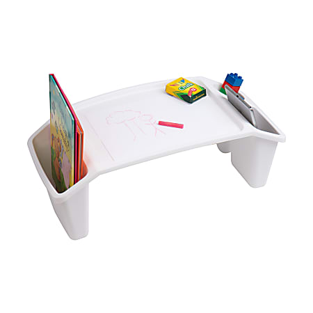 Mind Reader Sprout Collection Plastic Lap Desk with Side Storage Pockets, 8-1/2" H x 10-3/4" W x 22-1/4" D, White, KIDLAP-WHT