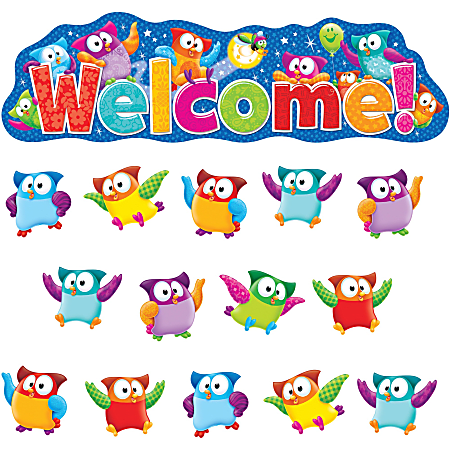 Trend Owl-Stars! Welcom Bulletin Board Set - 1, 36 (Welcome, Owl) Shape - 18" Height x 55.25" Width - Multicolor - 38 / Set