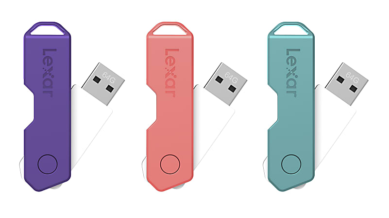 Lexar® JumpDrive® TwistTurn2 USB 2.0 Flash Drive, 64GB, Assorted Colors, LJDTT2-64GABOD20
