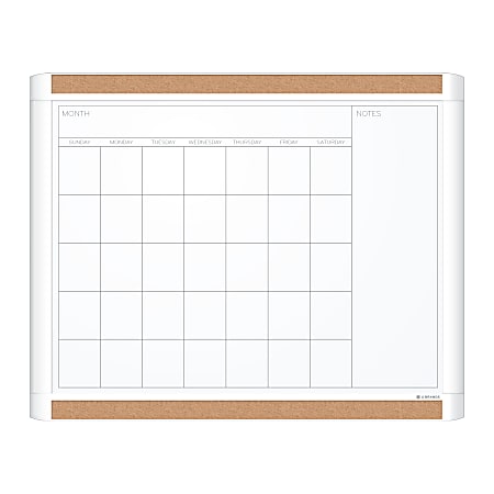 U Brands® PINIT Magnetic Dry Erase Monthly Calendar Board, 20" X 16", White Plastic Frame