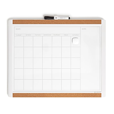 PINIT Magnetic Dry Erase Calendar with Plastic Frame, One-Month, 20 x 16, White Surface, White Plastic Frame