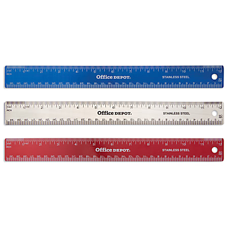 Office Depot® Brand Stainless Steel Ruler, 12", Assorted Colors (No Color Choice)