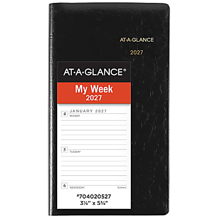 AT-A-GLANCE® Designer Cover 2027 Weekly Planner, Black, Pocket, 3 1/4" x 5 3/4"