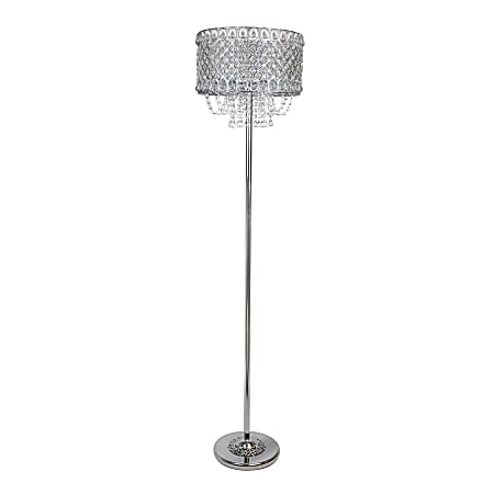 LumiSource Droplets Metal Floor Lamp, 60"H, Clear K9/Polished Chrome