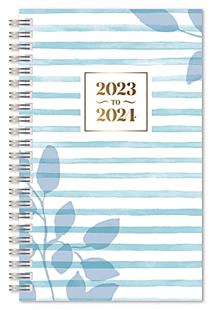 2023-2024 Office Depot® Brand Fashion Weekly/Monthly Academic Planner, 5" x 8", Leaves Blue, July 2023 to June 2024, NW558PPL