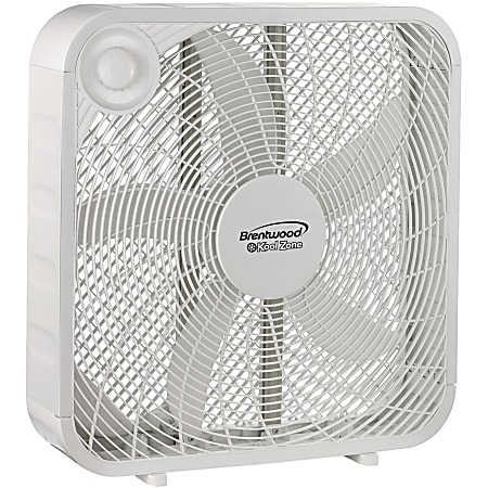 Brentwood Kool Zone F-20SW 20" Box Fan - 20" Fan Diameter - 3 Speed - Quiet, Removable Grill - White