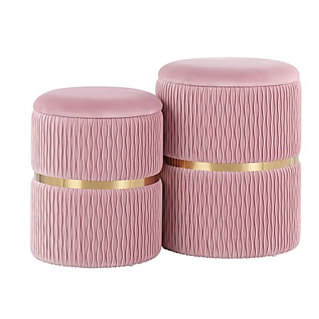 LumiSource Cinch Nesting Ottoman Set, Gold/Pink