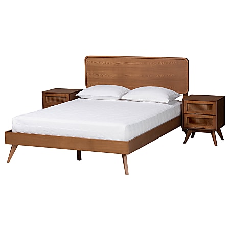 Baxton Studio Demeter Mid-Century Modern Finished Wood 3-Piece Bedroom Set, King Size, Walnut Brown