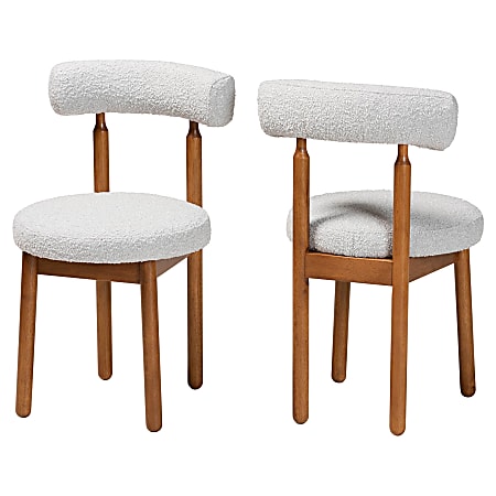 Baxton Studio Edric Boucle Fabric and Wood Dining Chairs, Light Gray/Walnut Brown, Set Of 2 Chairs