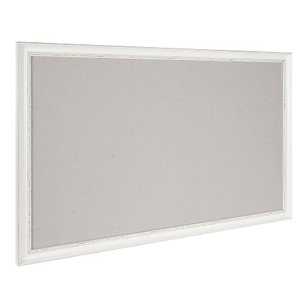 Kate and Laurel Macon Non-Magnetic Framed Linen Fabric Pinboard, 27” x 43”, Gray, White Plastic Frame