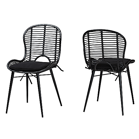 bali & pari Brenna Rattan Dining Accent Chair, Black, Set Of 2 Chairs