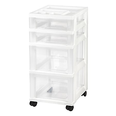 Iris® Rolling Plastic 4-Drawer Storage Cart, 26 7/16" x 12 1/16" x 14 1/4", White