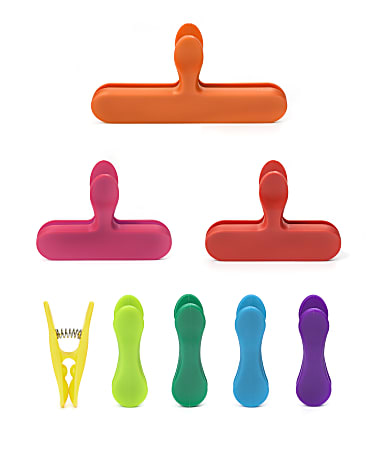 Kikkerland Design Assorted Rainbow Bag Clips, Set Of 8