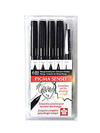 Sakura Pigma Sensei Manga Drawing Kit, 6-Piece Set, Black Ink, Pack Of 2