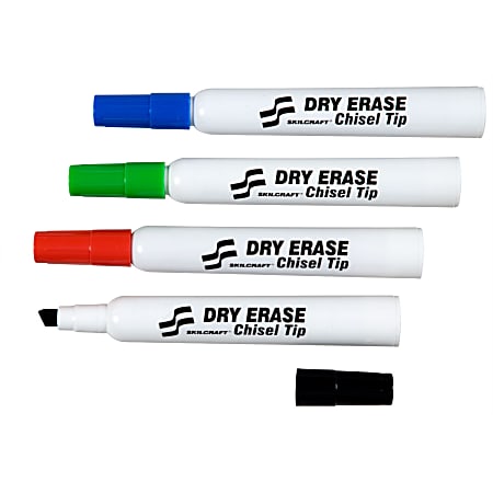 SKILCRAFT Premium Dry-Erase Markers, Chisel Tip, Set Of 4 (AbilityOne 7520-01-553-8142)