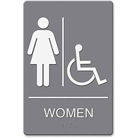 HeadLine Women/Wheelchair Image Indoor Sign - 1 Each - women's restroom/wheelchair accessible Print/Message - 6" Width x 9" Height - Rectangular Shape - Plastic - Gray, White