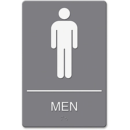 Headline® ADA Sign, Men Restroom Symbol w/Tactile Graphic, Molded Plastic, 6 x 9, Gray
