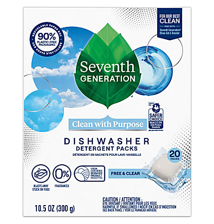 Seventh Generation Natural Dishwasher Detergent 45-Pack - For Dish - Free & Clear Scent - 20 / Pack
