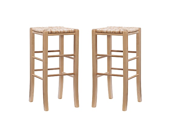 Linon Home Décor Products Gianna Backless Bar Stools, Natural/Rice Rush, Set Of 2 Stools