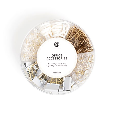 U Brands&reg; Office Accessory Kit, White/Gold, Kit Of 470 Pieces