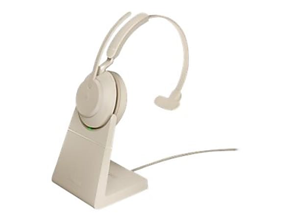 Jabra Evolve2 65 MS Mono - Headset - on-ear - convertible - Bluetooth - wireless - USB-C - noise isolating - beige - with charging stand - Certified for Microsoft Teams