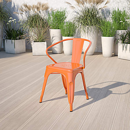 Flash Furniture Commercial Grade Metal Indoor-Outdoor Chair With Arms, Orange