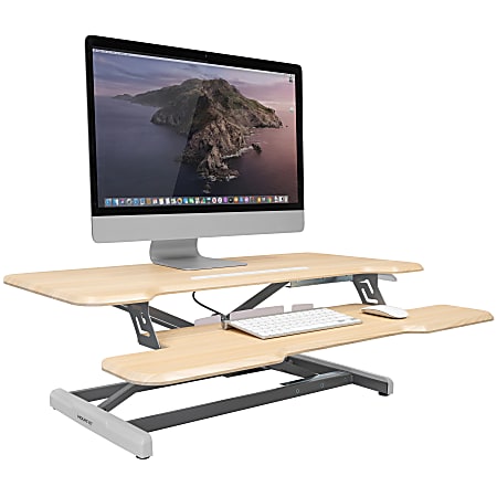 Mount-It! Standing Desk Converter With Adjustable Height And 38"W Desktop, Maple Woodgrain