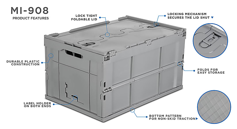 Mount It Collapsible Plastic Storage Crate 23.25 x 15.5 x 12.5 Gray ...