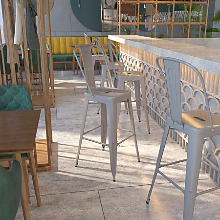 Flash Furniture Commercial Grade High Back Bar Stool Silver Office Depot