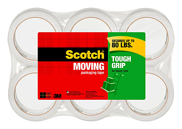 Scotch® Tough Grip Moving Packing Tape, 1-7/8" x 43.7 Yd., Clear, Pack Of 6 Rolls