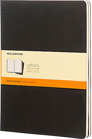 Moleskine Cahier Journals, Extra Large, 7.5" x 10", Ruled, 120 Pages, Black, Set Of 3 Journals