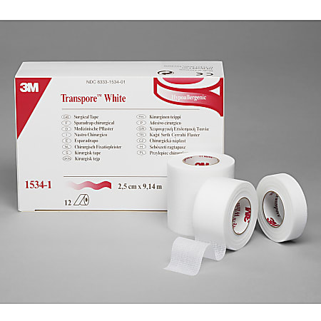 3M™ Transpore™ White Tape, 1" x 10 Yd., Pack Of 12