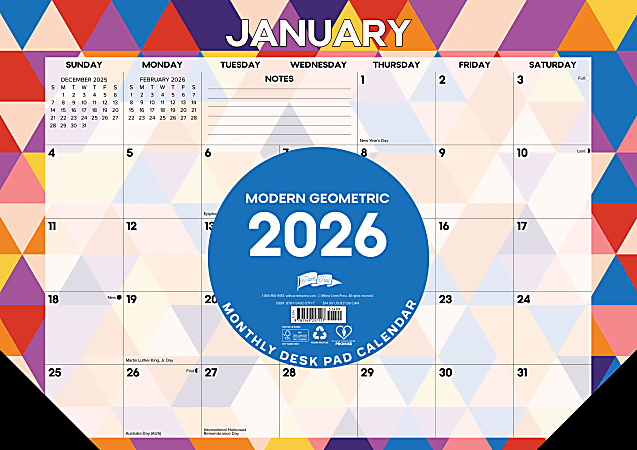 2026 Willow Creek Press Monthly Desk Pad Calendar, 12" x 17", Modern Geometric, January To December, 57117