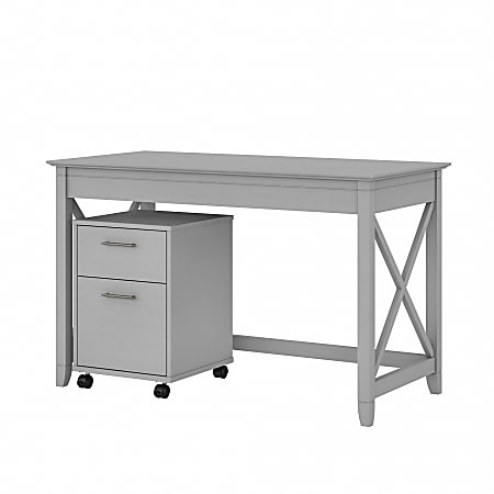 Bush Furniture Key West 48"W Writing Desk With 2-Drawer Mobile File Cabinet, Cape Cod Gray, Standard Delivery