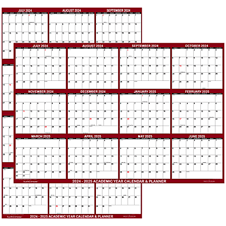 2024-2025 SwiftGlimpse Academic Monthly Wall Calendar, 18" x 24". Maroon, July 2024 To June 2025, SG 2024 ACA MAR
