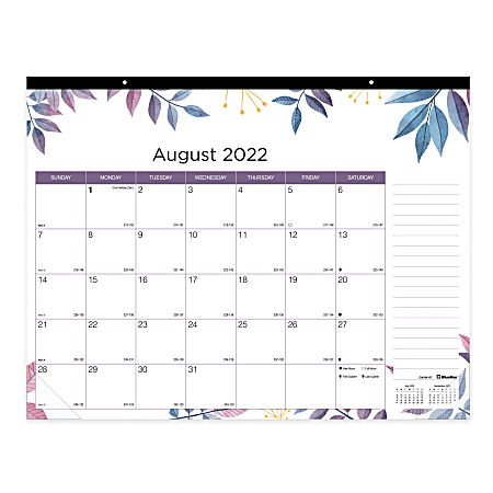 Blueline® Colorful Monthly Academic Desk Calendar, 22" x 17", Foliage, August 2022 to July 2023, CA194177