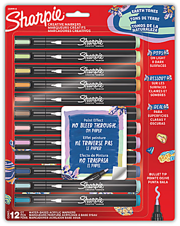 Sharpie Creative Markers, Earth Tones, Water-Based Acrylic Markers, Bullet Tip, Assorted Colors, 12 Count