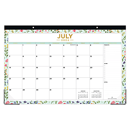 2024-2025 Day Designer Flower Field Mint Academic Monthly Desk Pad Planning Calendar, 17" x 11", July to June
