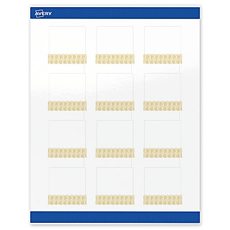Avery® Printable Labels With Sure Feed® Technology, S00-EWR, Square, 2" x 2", Glossy White With Preprinted Gold Lace Trim Pattern, Pack Of 120