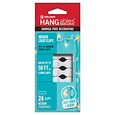 VELCRO® Brand Decorating Indoor Light Clips, Medium, Clear, Total Qty 24