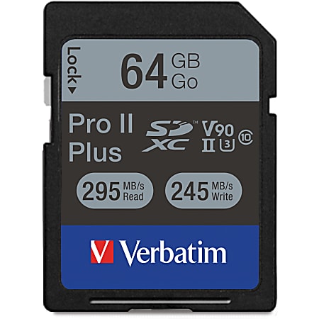 Verbatim Pro II Plus 64 GB Class 10/UHS-II (U3) microSDXC - 1 Pack - 295 MB/s Read - 255 MB/s Write - 1900x Memory Speed - Lifetime Warranty
