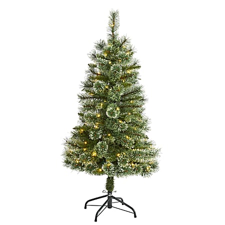 Nearly Natural Wisconsin Slim Snow Tip Pine Artificial Christmas Tree, 4'