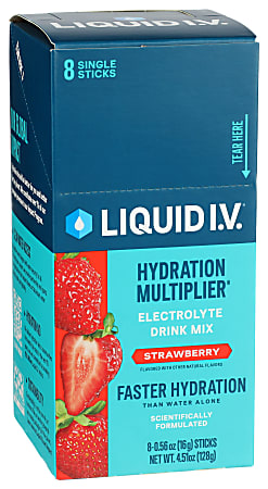 Liquid I.V. Hydration Multiplier Electrolyte Drink Mix, Strawberry, 0.56 Oz, Total Qty 8