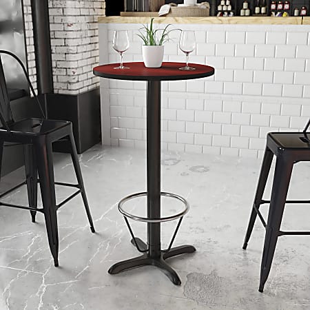 Flash Furniture Laminate Round Table Top With Bar-Height Table Base And Foot Ring, 43-1/8"H x 24"W x 24"D, Mahogany/Black