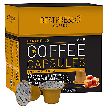 Bestpresso Single-Serve Coffee Freshpacks, Caramel, Variety Pack, Carton Of 120, 6 x 20 Per Box