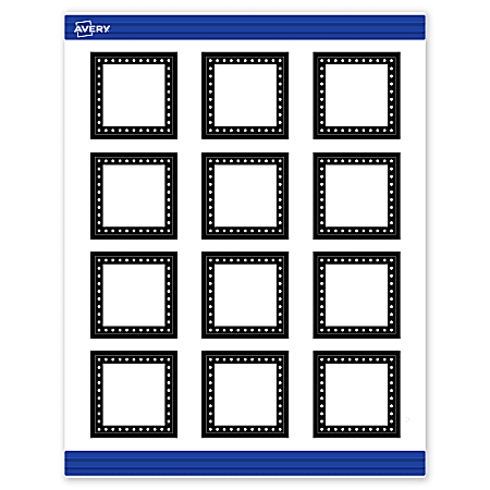 Avery® Print-To-The-Edge Cards With Sure Feed®, S00-DKV-PRMWC10, 2" x 2", Matte White, Preprinted Black & White Polka Dots Design, Pack Of 120