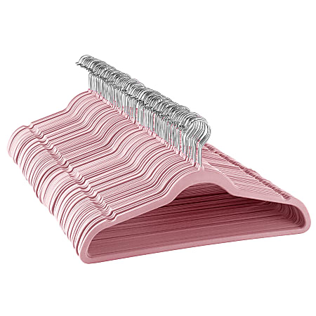 Elama Velvet Slim-Profile Heavy-Duty Hangers, Pink, Pack Of 100 Hangers