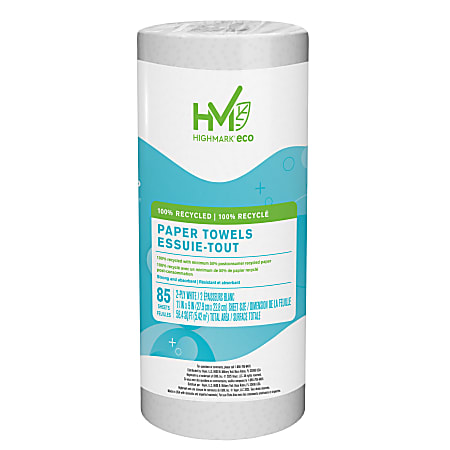 Highmark® ECO 2-Ply Paper Towels, 100% Recycled, 85 Sheets Per Roll, Case Of 30 Rolls