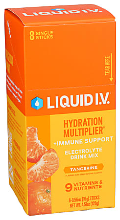 Liquid I.V. Hydration Multiplier Electrolyte Drink Mix, Tangerine Immune, 0.56 Oz, Total Qty 8